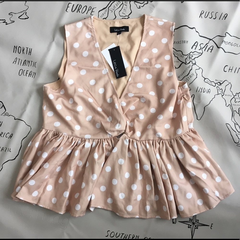 Lea & Viola Polka Dot Peplum Tank Top